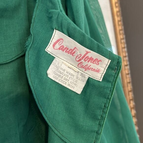 Vintage 70s Green Plaid Candi Jones Long Dress with Floral Appliqué Detailing - Picture 6 of 6